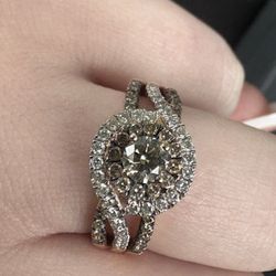 1ct Cognac And White Diamond Engagement Ring 14K Rose Gold