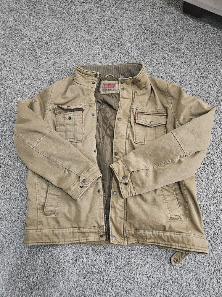 Levi’s Quilted Lined Canvas Utility Jacket XL Tan Workwear Coat