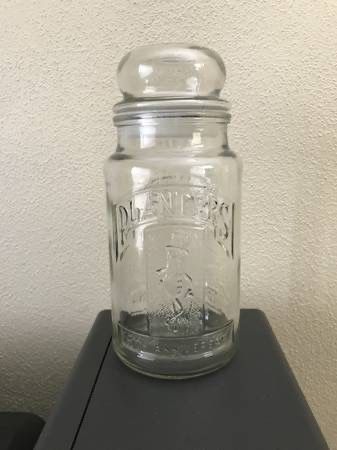1983 Planters Peanuts Diamond Pineapple Motif Glass Jar Container Lid