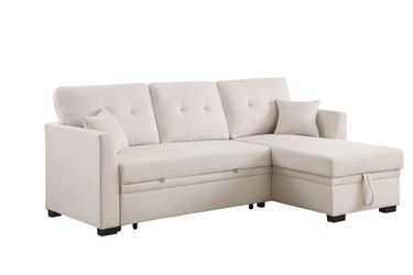 New Ivory Reversible Sectional Sofa Bed, Sofabed, Sectional, Sectionals, Couch, Sofa, Sectional Sofs With Storage Chaise, Sectional Couch, Sleeper Sof