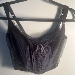 Dream Angels Elegant Black Velvet & Lace Corset Top