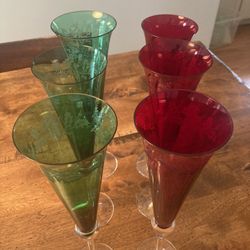 Christmas Gems Champagne Fluted Hand Blown Glasses By Lenox