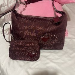 Vintage Coach Shoulder Bag And Matching Wristlet
