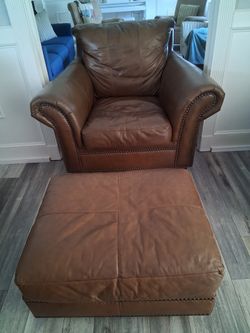 Genuine Leather Chair And Ottoman