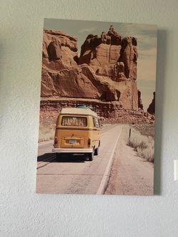 VW Bus Desert Road Trip Canvas Print