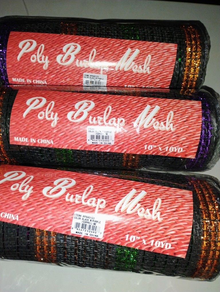 Halloween Polly Burlap Mesh Rolls Qty of 3 All Three For $35
