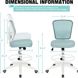 HYLONE Drafting Chair Adjustable Height Tall Office Chairs Standing Desk Chair Rolling Stool Chair Armless Office Drafting Chair Blue