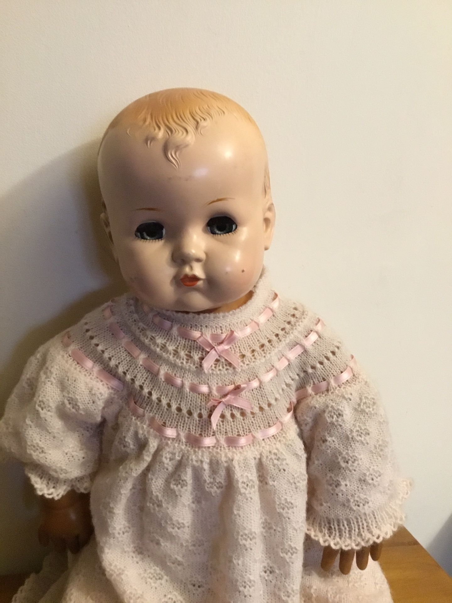Antique Vtg 1940s 17” Latex Baby Doll Heavy 3lbs Sleep Eyes Unbranded