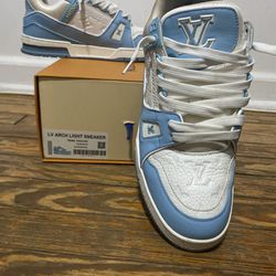 lv monogram white sky blue sneaker