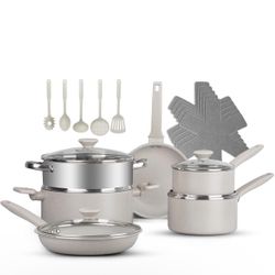 Granitestone Pots and Pans Set Nonstick Cookware Set 20 Pc Complete Kitchen Cookware Set with Non Stick Pots and Pans Set with Lids,Beige