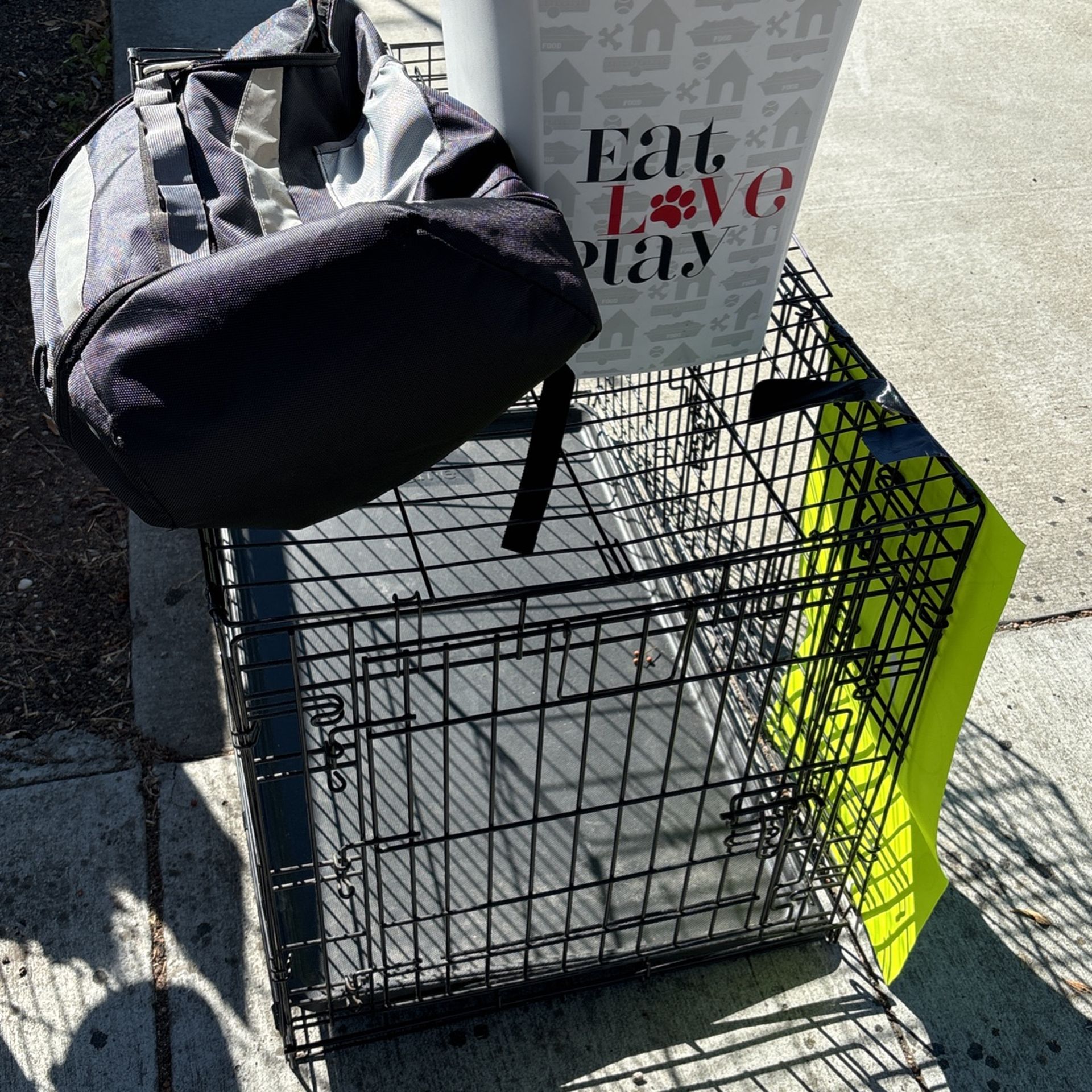 Dog Crate, Backpack And Food Bin