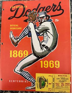 1969 LA Dodgers Official Scorecard with Game Ticket
