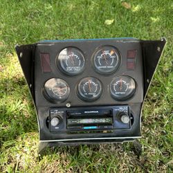 75-76 Chevy Corvette Console Gauges Dash Bezel, Clock, Fuel, Water Temp, Oil OEM