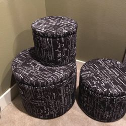 Like New Storage French Print Ottoman Nesting  Set 3