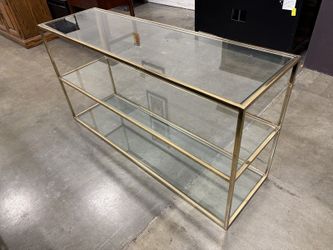 Gold-Tone 3 Tier Accent Console with Glass Shelves