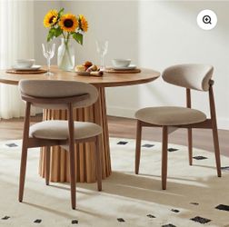 Mid Century Upholstered Dining Chairs Set Modern Fabric Kitchen Chairs Beige