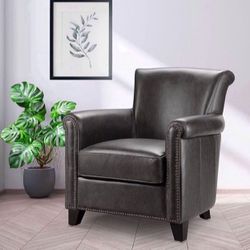 Abbyson Leather Armchair, Retails At $1,299, Grey