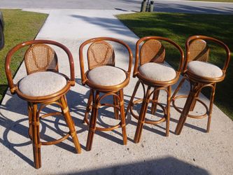 4 BOHO Natural Rattan Swivel Barstools