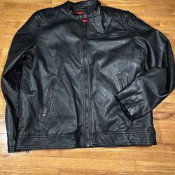 Guess Moto Jacket Mens Large Vintage Y2k Distressed Black Leather Full Zip 