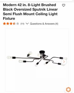 8-Light Brushed Black Sputnik Semi Flush Ceiling Light