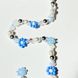 For-Get-Me-Nots Bracelet Blue Flowers Pearl Silver Crystal New