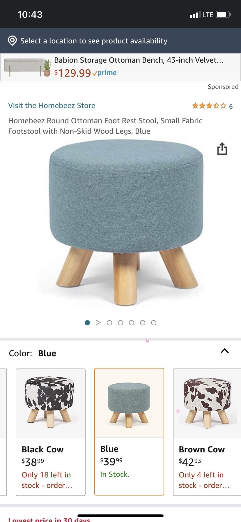 NEW Round Ottoman Stool Foot Rest, Small Footstool with Non-Skid Legs