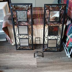 4 Piece Black Metal 3 Mirrored Wall Art And Candle Holders