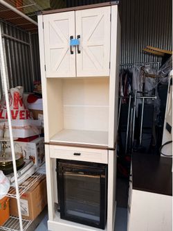 Farmhouse Style Kitchen Hutch with Mini Fridge