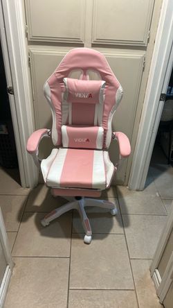 Gaming chair pink/white reclines footrest new