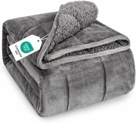 New Grey Sherpa Fleece Weighted Blanket 15 lbs Dual Sided