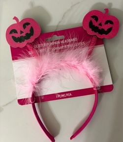 New Pink Glitter Fur Breast Cancer Halloween Glitter Bouncy Pumpkin Headband