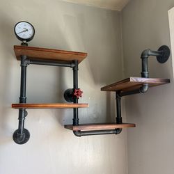 Industrial Pipe Shelving Unit – Solid Wood – Steampunk / Loft Style