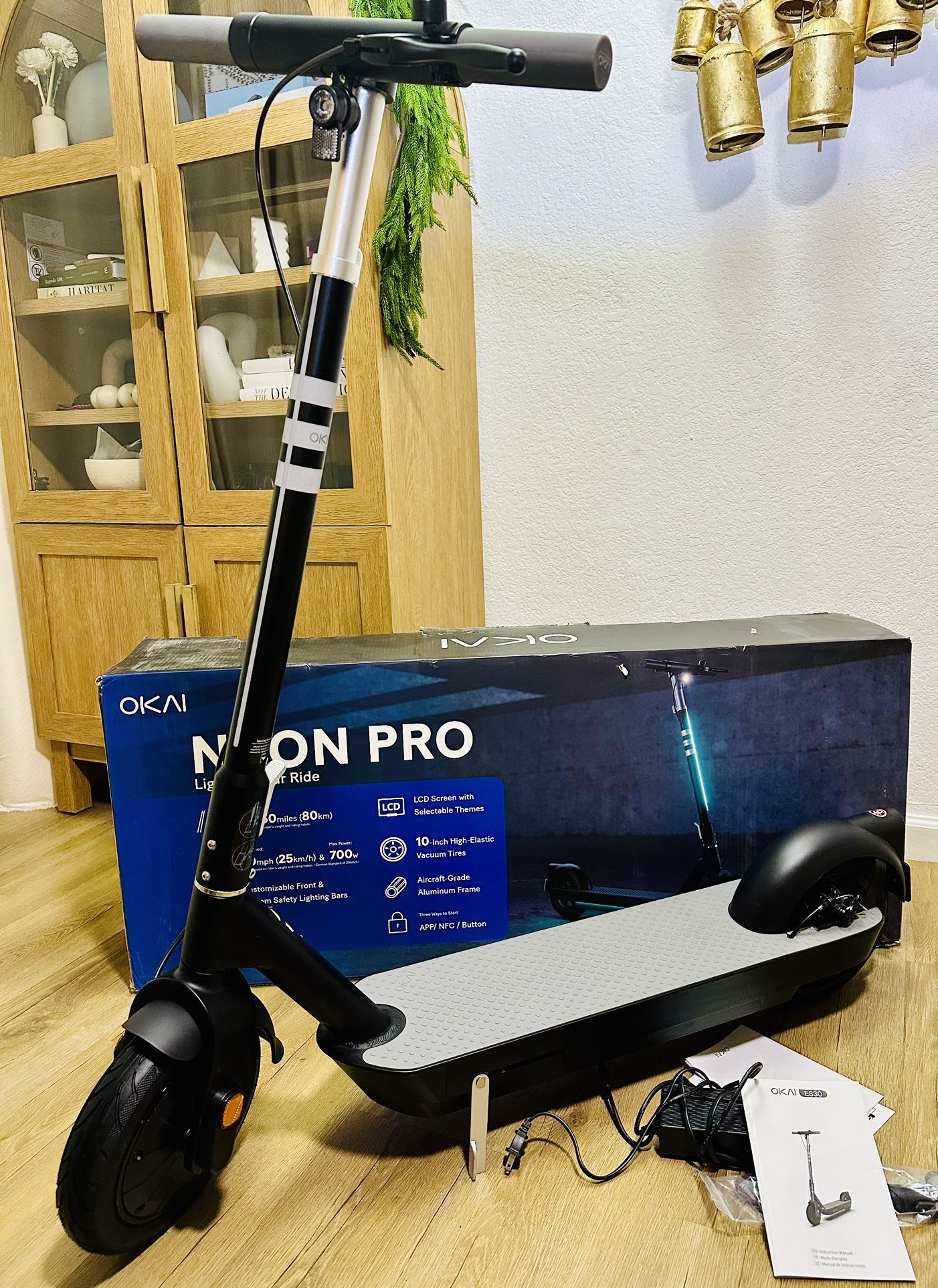 OKAI - NEON Pro Foldable Electric Scooter w/ 50 Miles Max Operating Range & 20 mph Max Speed - Black