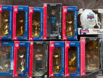 (11) NFL Football Bobble Heads & Mini Super Bowl Helmet Cup) All Brand New