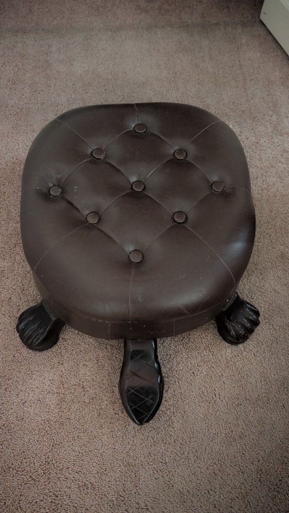 Elegant Walnut Finish Turtle Ottoman Foot Stool