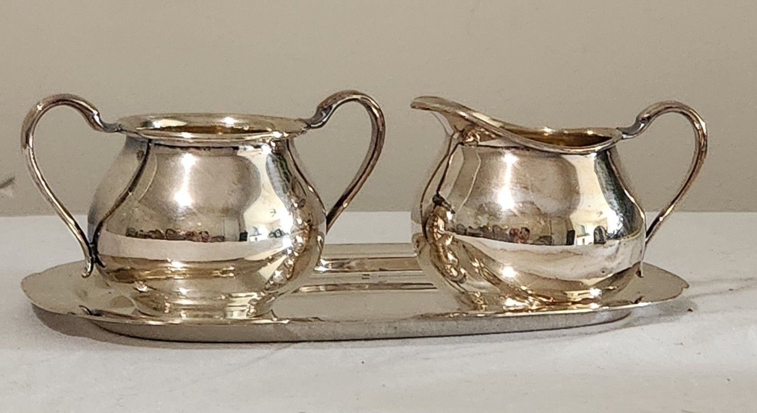 Vintage Essex Silver Co. 3 Piece Creamer and Sugar with Tray Set