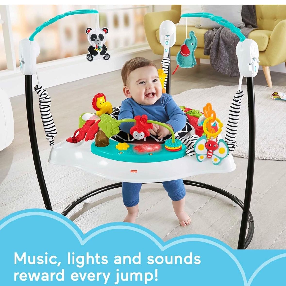 Fisher-Price Baby Bouncer Animal Wonders Jumperoo Activity Center With Music Lights Sounds And Developmental Toys