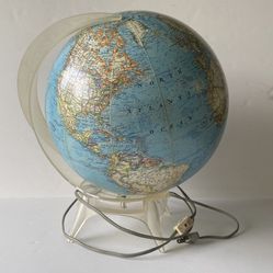 Vintage 12" Replogle National Geographic Light Up Globe Lamp with Plastic Crescent Stand Base 1966