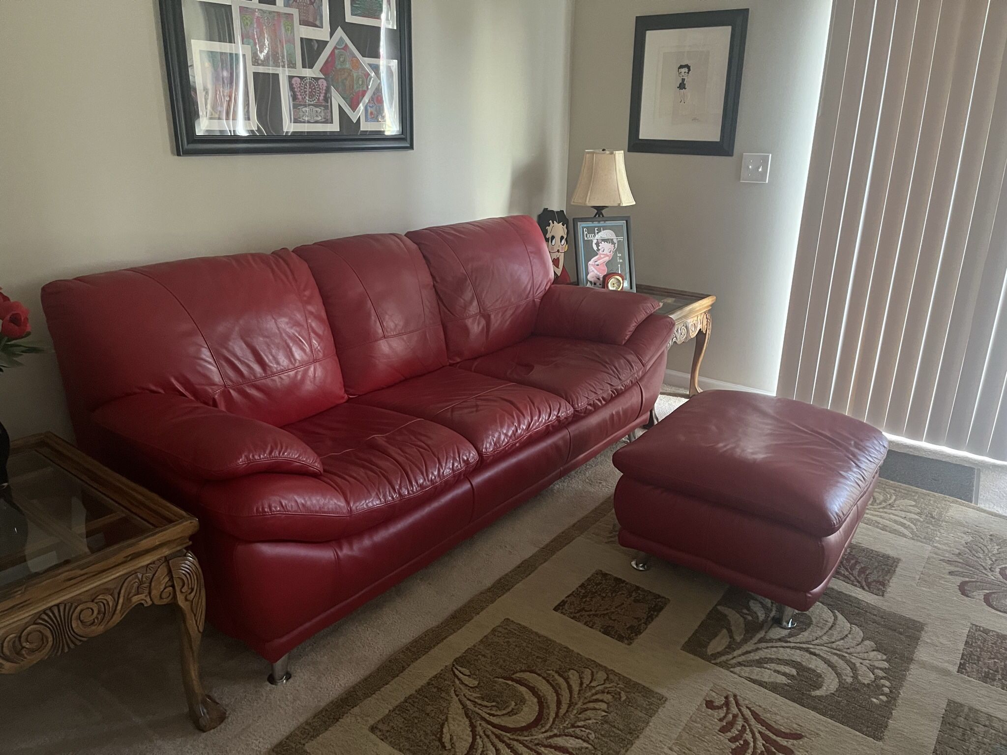Faux Red Leather Couch