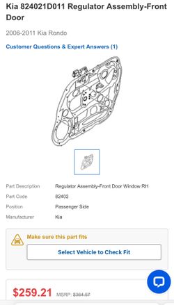Kia 824021D011 Regulator Assembly-Front Door 2006-2011 Kia Rondo