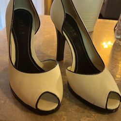 Ralph Lauren Black and White Peep Toe Heels