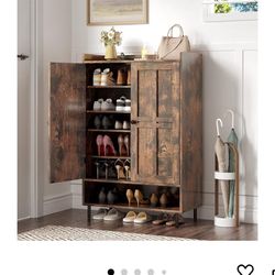 Shoe Storage Cabinet with Cross Molding Doors, 6-Tier Shoe Cabinet with 3 Adjustable Shelves and Metal Legs, 45 Inch Tall Shoes Rack Organizer Cabinet