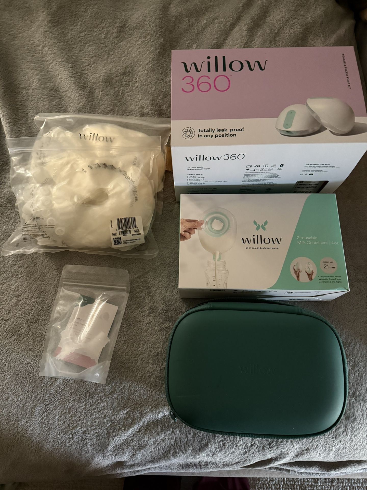Willow 360 Breast Pump + Accessories (Open Box, Never Used)