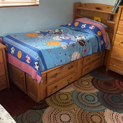 Solid Wood XL Twin Bed And Memory Foam Mattress 