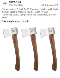 New - Throwing Axe Set (3-Pack) - High Carbon Steel & Wooden Handle