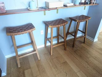 Three (3) UMA wood and leather Bar stools