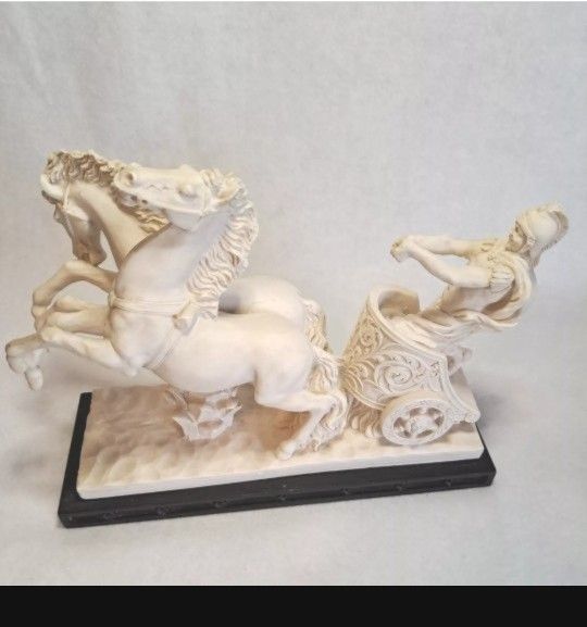 Roman Gladiator with a Two-Horse Chariot Sculpture Statue -NOT PLASTIC