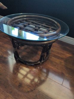 Wicker Rattan and glass coffee table