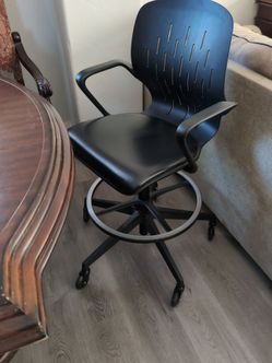 Black Drafting Chair with Armrests and Footring