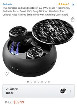 New in box True Wireless Earbuds Bluetooth 5.0 TWS in-Ear Headphones, Padmate Pamu Scroll IPX5, Snug Fit Sport Headsets,Touch Control, Auto Pairing,